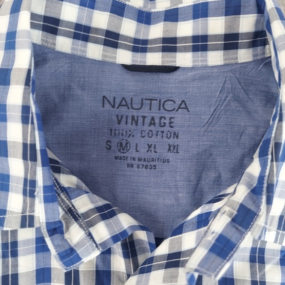 Nautica Vintage Men Size Medium Blue Plaid LS Button Up Shirt - Picture 5 of 7